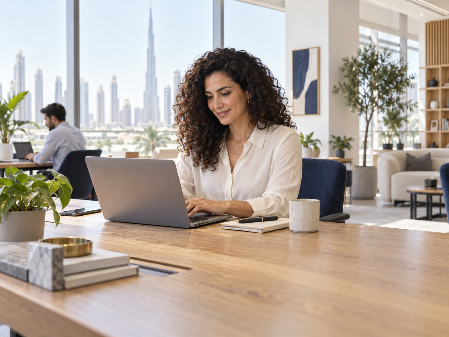 AI-generated concept: a professional working at a shared desk